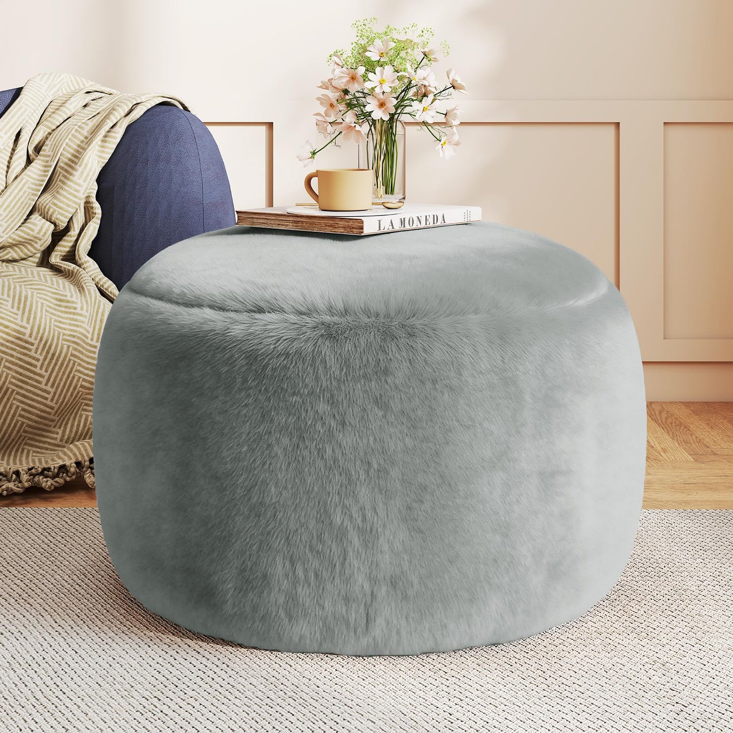 Gericco Round Stuffed Pouf Ottoman for Foot Rest, A Round Modern Foam Filled Poufs, Floor Chair for Living Room, Nursery, Dorm, A Soft Modern Foot Stool Perfect to Rest Your Feet (Orange, 20Inch)