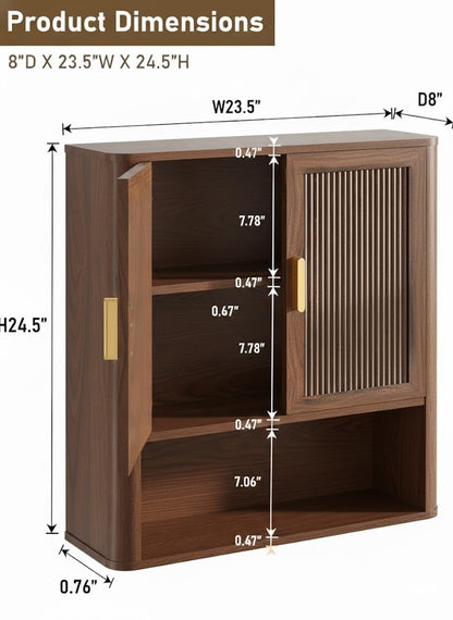 INNOD Rattan Bathroom Wall Cabinet with Towel Bar, Wall-Mounted Medicine Cabinet with Adjustable Wood Shelf & Doors, Over the Toilet Storage Cabinet for Laundry Room & Kitchen & Living Room