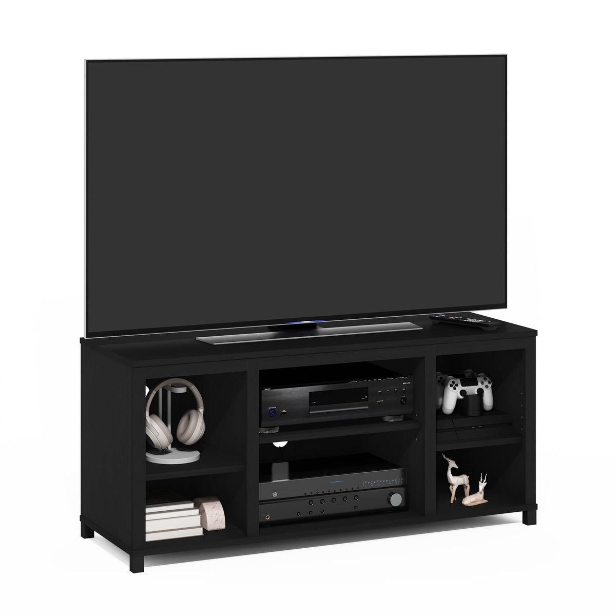 Furinno Turn-N-Tube No Tools 3D 3-Tier Entertainment TV Stand up to 50 inch TV, Round Tubes, Dark Brown / Black