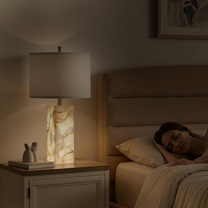 Scenekoy 23" Alabaster Table Lamp Set of 2 with Night Light for Living Room