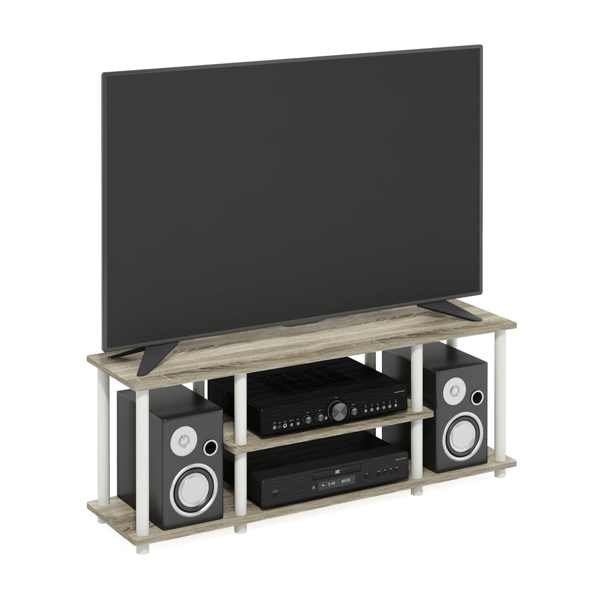Furinno Turn-N-Tube No Tools 3D 3-Tier Entertainment TV Stand up to 50 inch TV, Round Tubes, Dark Brown / Black