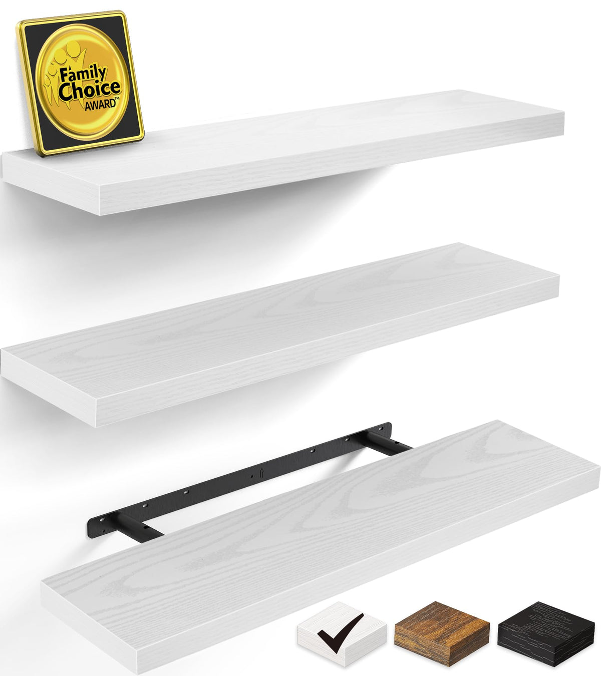 BAYKA Walnut-Like Floating Shelves 15.7in, 3 Pack, Wall Mounted Wall Decor