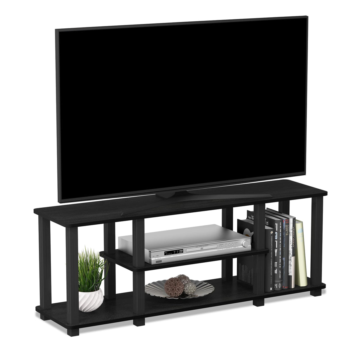 Furinno Turn-N-Tube No Tools 3D 3-Tier Entertainment TV Stand up to 50 inch TV, Round Tubes, Dark Brown / Black
