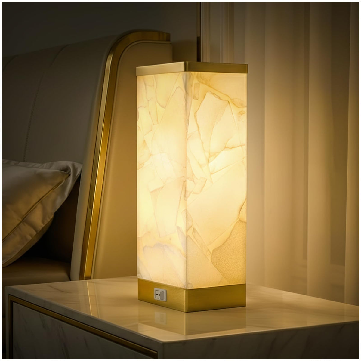 Scenekoy 23" Alabaster Table Lamp Set of 2 with Night Light for Living Room