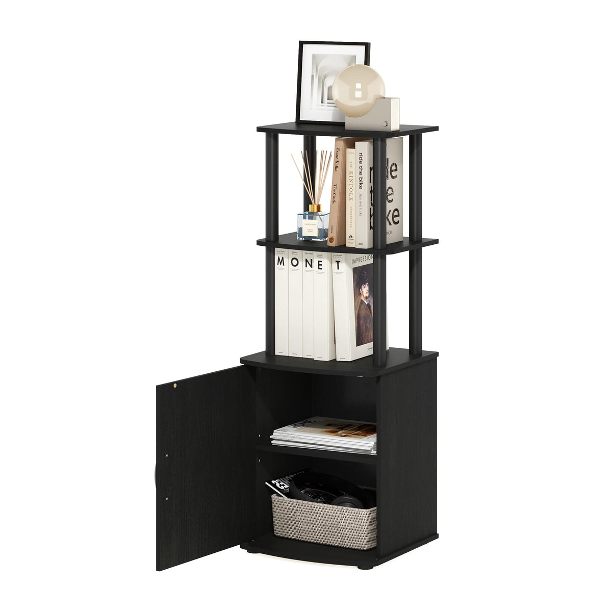 Furinno Turn-N-Tube No Tools 3D 3-Tier Entertainment TV Stand up to 50 inch TV, Round Tubes, Dark Brown / Black