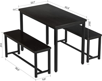 DKLGG Dining Table Set for 4, Wooden Kitchen Table with 2 Dining Bench