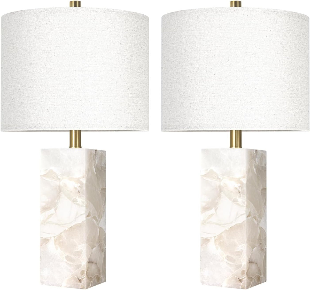 Scenekoy 23" Alabaster Table Lamp Set of 2 with Night Light for Living Room