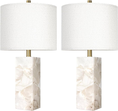 Scenekoy 23" Alabaster Table Lamp Set of 2 with Night Light for Living Room