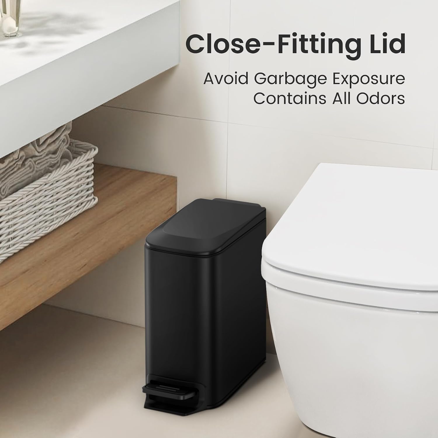 Cesun Small Bathroom Trash Can with Lid, 1.6 Gal, Soft Close, Matte Black