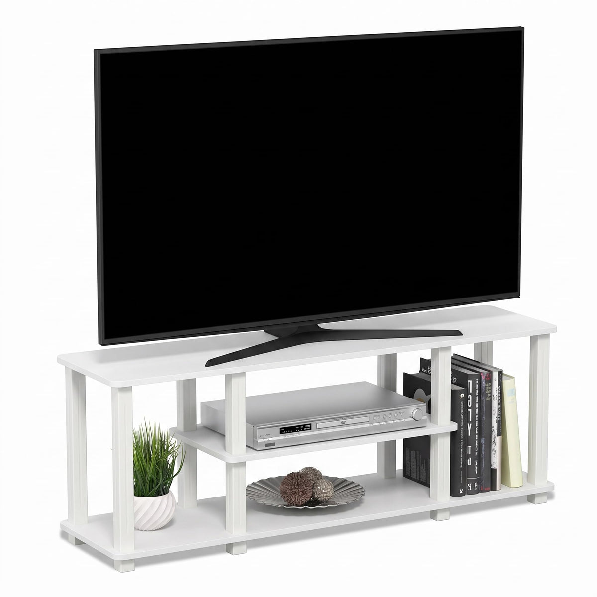 Furinno Turn-N-Tube No Tools 3D 3-Tier Entertainment TV Stand up to 50 inch TV, Round Tubes, Dark Brown / Black