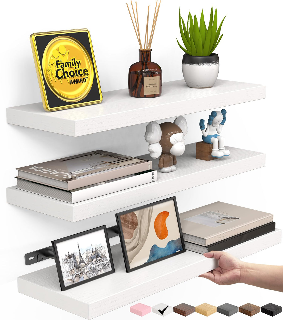 BAYKA Walnut-Like Floating Shelves 15.7in, 3 Pack, Wall Mounted Wall Decor