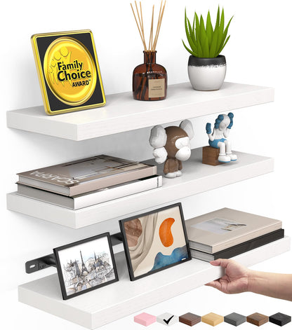 BAYKA Walnut-Like Floating Shelves 15.7in, 3 Pack, Wall Mounted Wall Decor