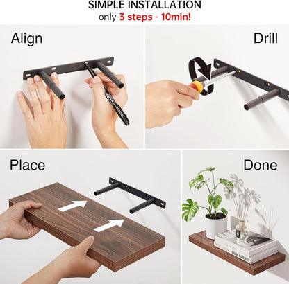 BAYKA Walnut-Like Floating Shelves 15.7in, 3 Pack, Wall Mounted Wall Decor