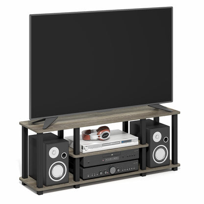 Furinno Turn-N-Tube No Tools 3D 3-Tier Entertainment TV Stand up to 50 inch TV, Round Tubes, Dark Brown / Black