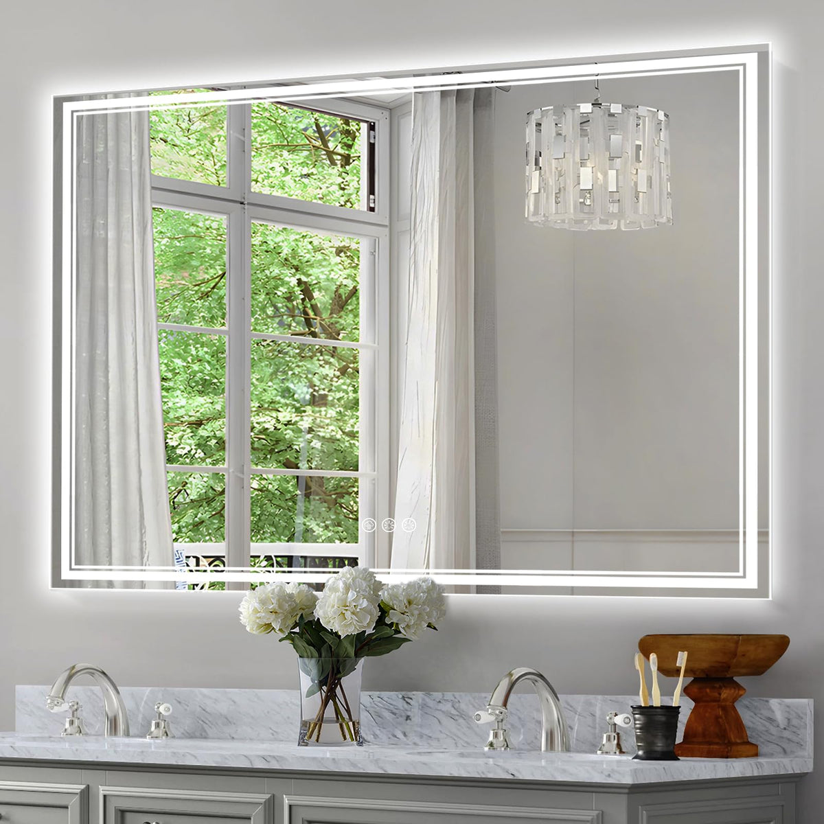 Ratsamee 24x32 LED Bathroom Mirror with Lights, Backlit+Front Lit, Anti-Fog