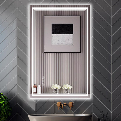 Ratsamee 24x32 LED Bathroom Mirror with Lights, Backlit+Front Lit, Anti-Fog