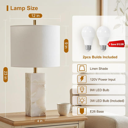 Scenekoy 23" Alabaster Table Lamp Set of 2 with Night Light for Living Room