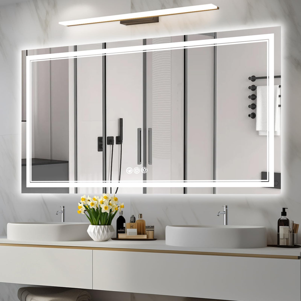 Ratsamee 24x32 LED Bathroom Mirror with Lights, Backlit+Front Lit, Anti-Fog