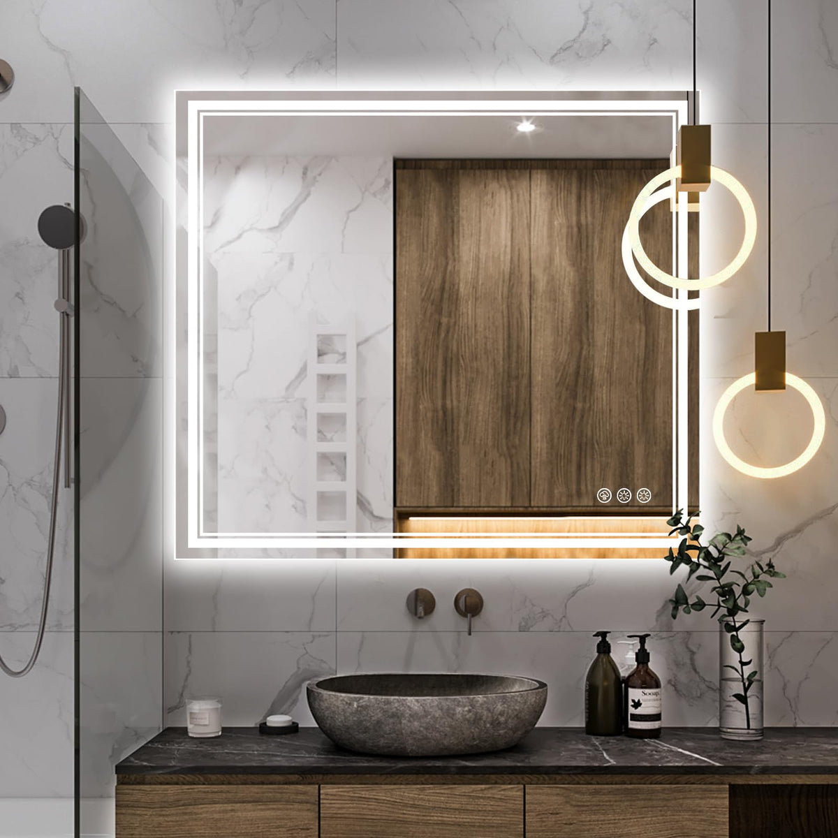 Ratsamee 24x32 LED Bathroom Mirror with Lights, Backlit+Front Lit, Anti-Fog