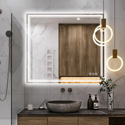 Ratsamee 24x32 LED Bathroom Mirror with Lights, Backlit+Front Lit, Anti-Fog
