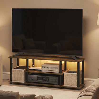 Furinno Turn-N-Tube No Tools 3D 3-Tier Entertainment TV Stand up to 50 inch TV, Round Tubes, Dark Brown / Black