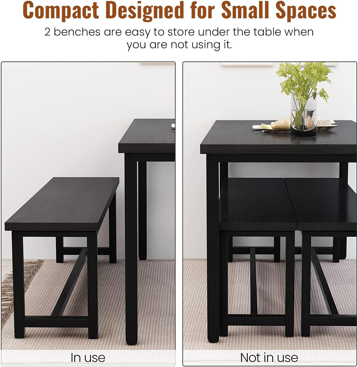 DKLGG Dining Table Set for 4, Wooden Kitchen Table with 2 Dining Bench