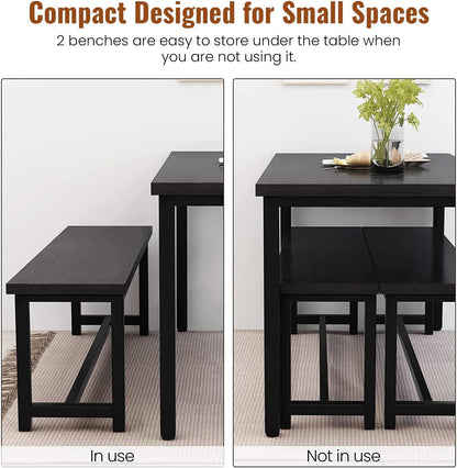 DKLGG Dining Table Set for 4, Wooden Kitchen Table with 2 Dining Bench