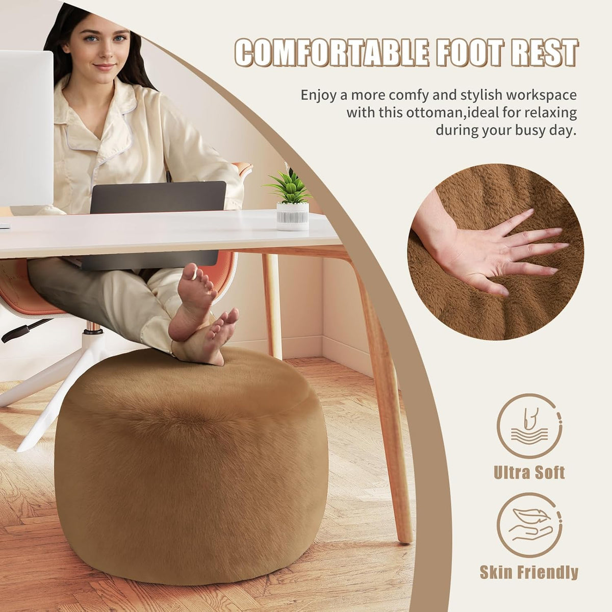 Gericco Round Stuffed Pouf Ottoman for Foot Rest, A Round Modern Foam Filled Poufs, Floor Chair for Living Room, Nursery, Dorm, A Soft Modern Foot Stool Perfect to Rest Your Feet (Orange, 20Inch)