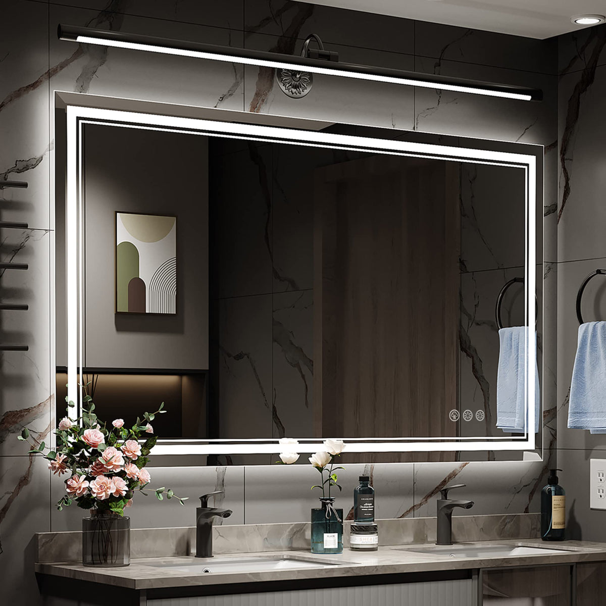 Ratsamee 24x32 LED Bathroom Mirror with Lights, Backlit+Front Lit, Anti-Fog