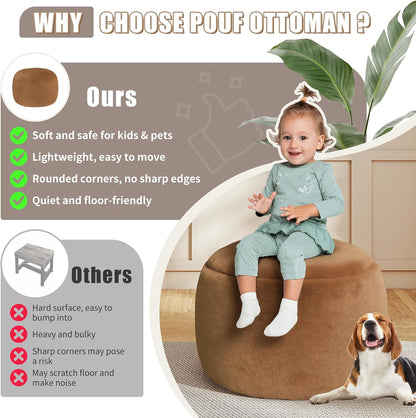 Gericco Round Stuffed Pouf Ottoman for Foot Rest, A Round Modern Foam Filled Poufs, Floor Chair for Living Room, Nursery, Dorm, A Soft Modern Foot Stool Perfect to Rest Your Feet (Orange, 20Inch)