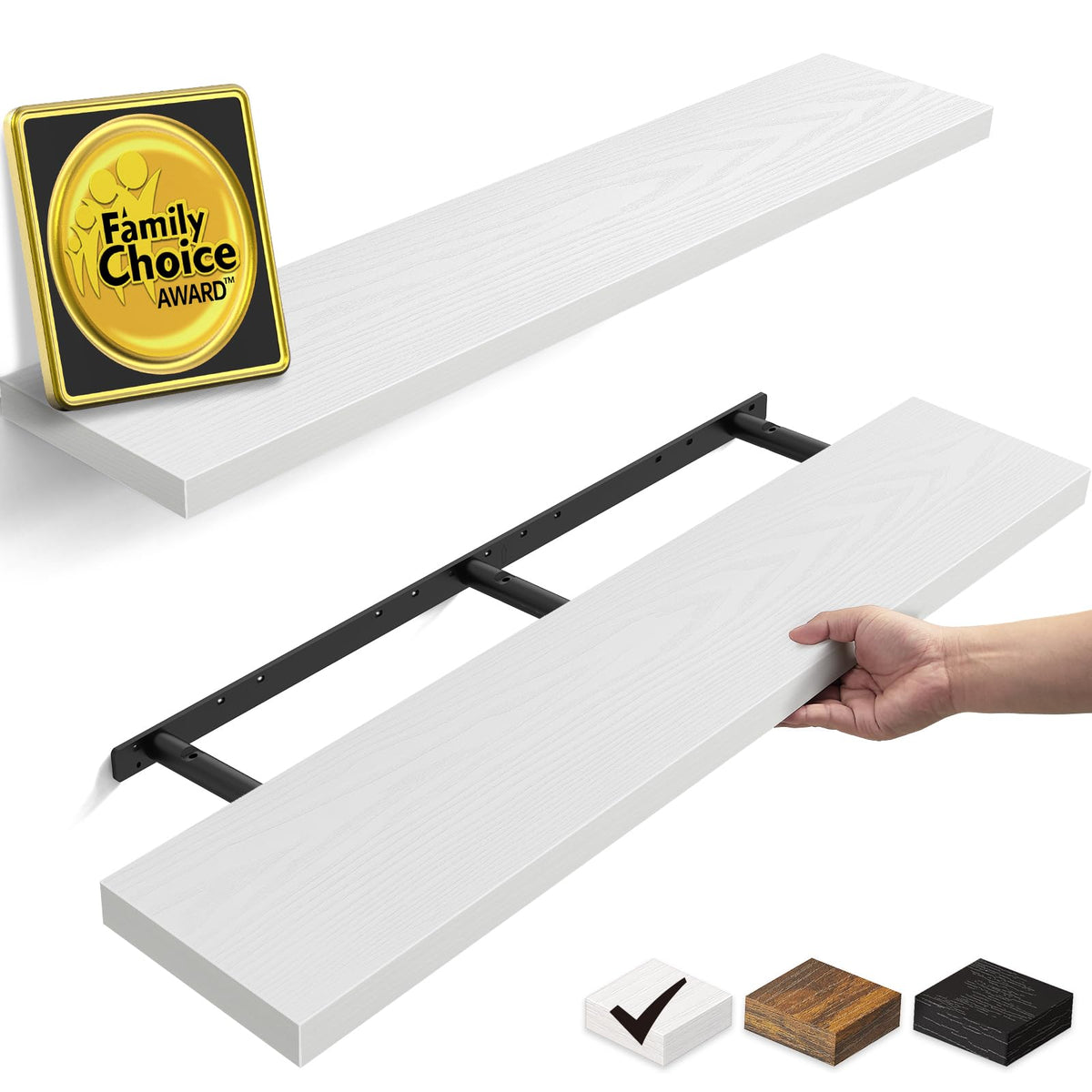BAYKA Walnut-Like Floating Shelves 15.7in, 3 Pack, Wall Mounted Wall Decor