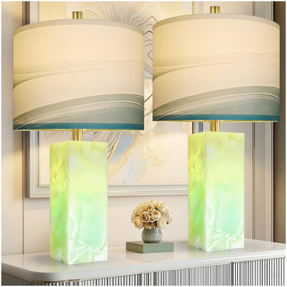 Scenekoy 23" Alabaster Table Lamp Set of 2 with Night Light for Living Room