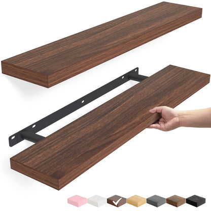 BAYKA Walnut-Like Floating Shelves 15.7in, 3 Pack, Wall Mounted Wall Decor