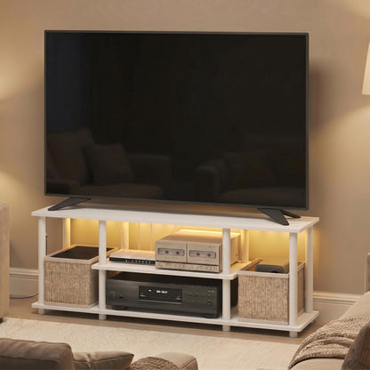Furinno Turn-N-Tube No Tools 3D 3-Tier Entertainment TV Stand up to 50 inch TV, Round Tubes, Dark Brown / Black