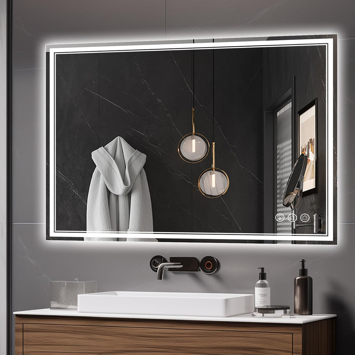 Ratsamee 24x32 LED Bathroom Mirror with Lights, Backlit+Front Lit, Anti-Fog