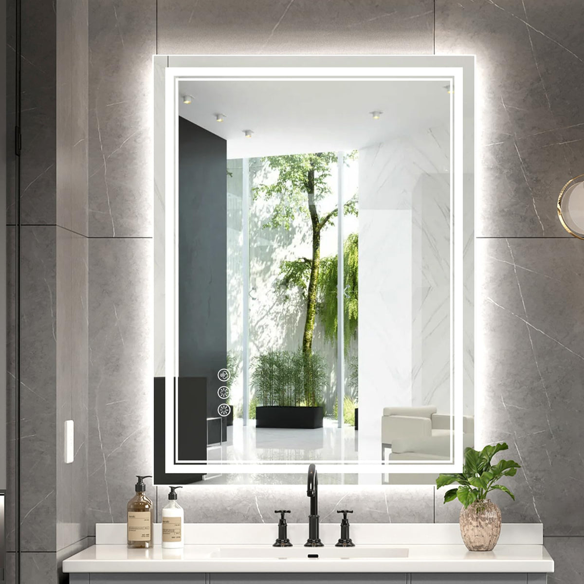Ratsamee 24x32 LED Bathroom Mirror with Lights, Backlit+Front Lit, Anti-Fog