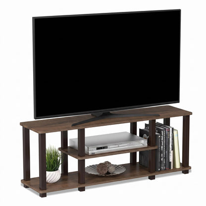 Furinno Turn-N-Tube No Tools 3D 3-Tier Entertainment TV Stand up to 50 inch TV, Round Tubes, Dark Brown / Black