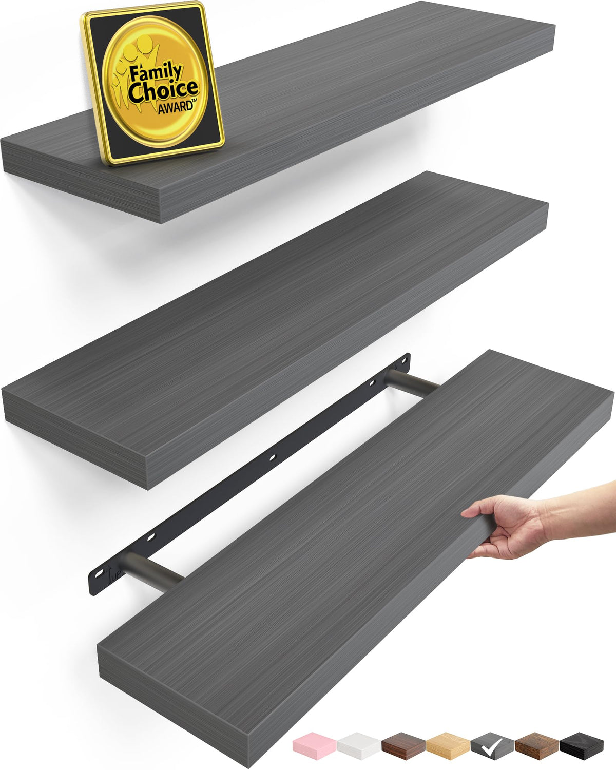 BAYKA Walnut-Like Floating Shelves 15.7in, 3 Pack, Wall Mounted Wall Decor