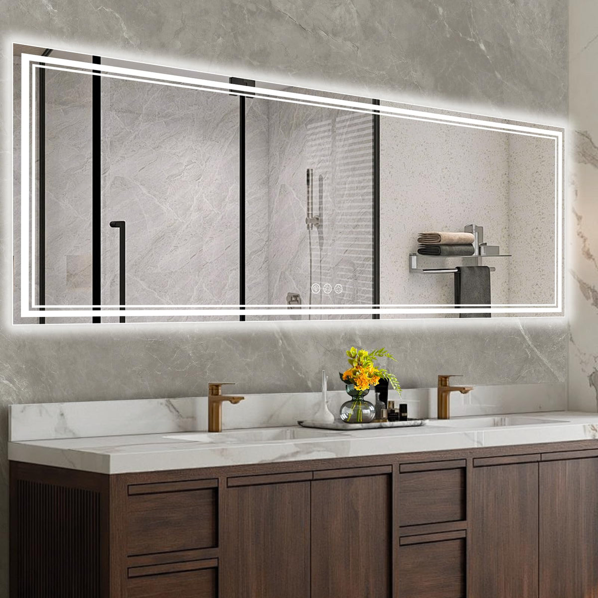 Ratsamee 24x32 LED Bathroom Mirror with Lights, Backlit+Front Lit, Anti-Fog