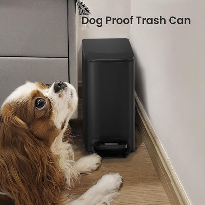 Cesun Small Bathroom Trash Can with Lid, 1.6 Gal, Soft Close, Matte Black