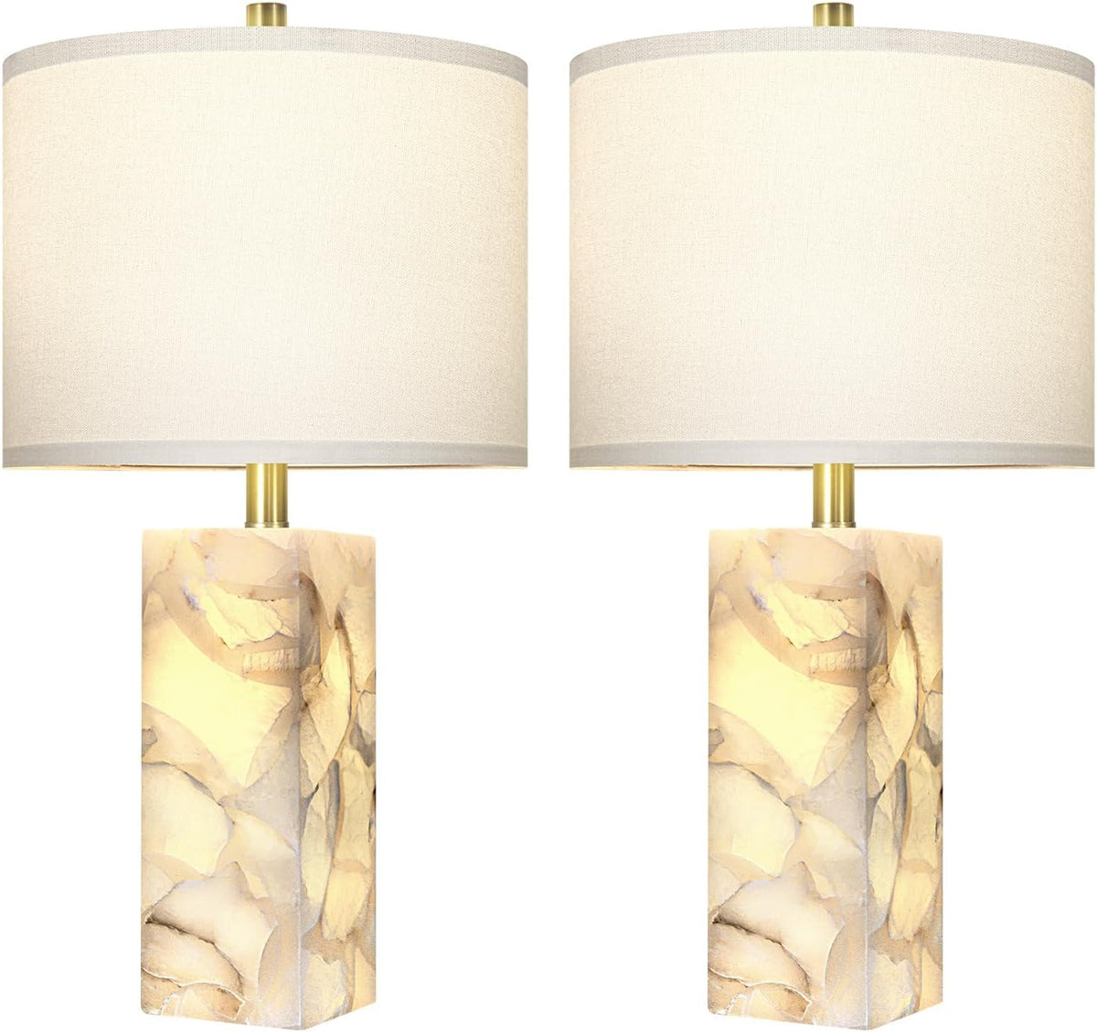 Scenekoy 23" Alabaster Table Lamp Set of 2 with Night Light for Living Room