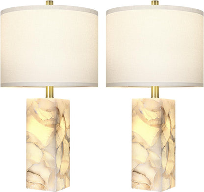 Scenekoy 23" Alabaster Table Lamp Set of 2 with Night Light for Living Room