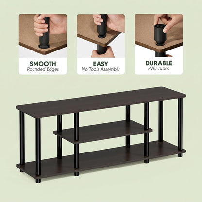 Furinno Turn-N-Tube No Tools 3D 3-Tier Entertainment TV Stand up to 50 inch TV, Round Tubes, Dark Brown / Black