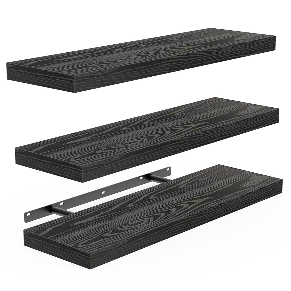 BAYKA Walnut-Like Floating Shelves 15.7in, 3 Pack, Wall Mounted Wall Decor