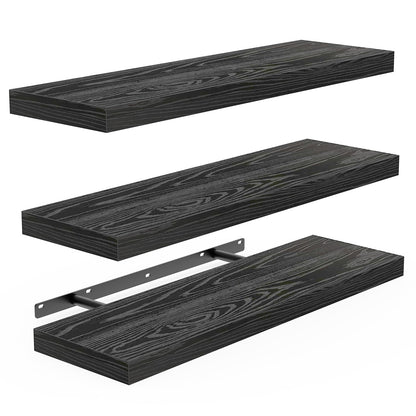 BAYKA Walnut-Like Floating Shelves 15.7in, 3 Pack, Wall Mounted Wall Decor