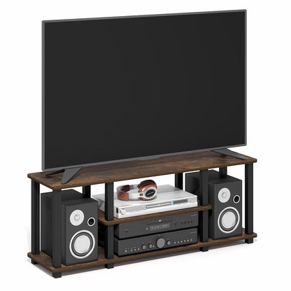 Furinno Turn-N-Tube No Tools 3D 3-Tier Entertainment TV Stand up to 50 inch TV, Round Tubes, Dark Brown / Black
