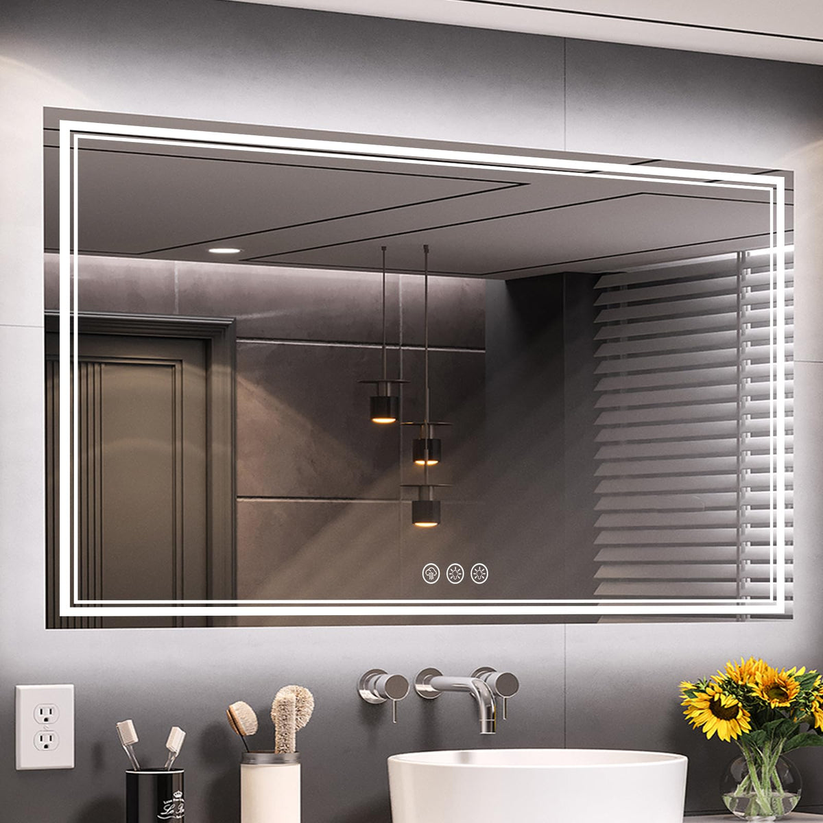 Ratsamee 24x32 LED Bathroom Mirror with Lights, Backlit+Front Lit, Anti-Fog