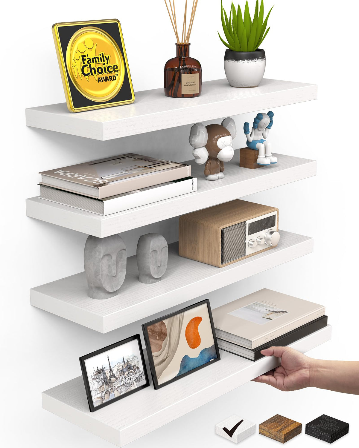 BAYKA Walnut-Like Floating Shelves 15.7in, 3 Pack, Wall Mounted Wall Decor