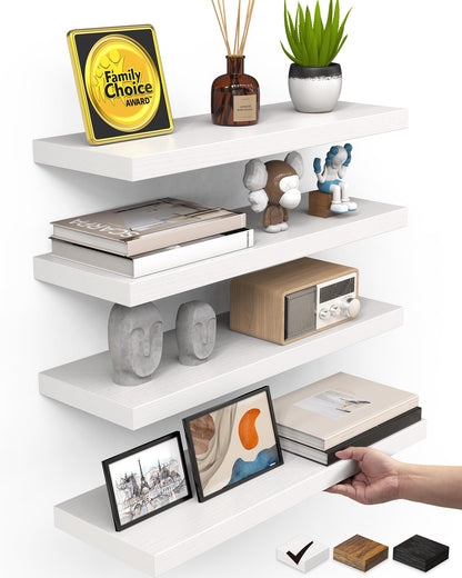 BAYKA Walnut-Like Floating Shelves 15.7in, 3 Pack, Wall Mounted Wall Decor