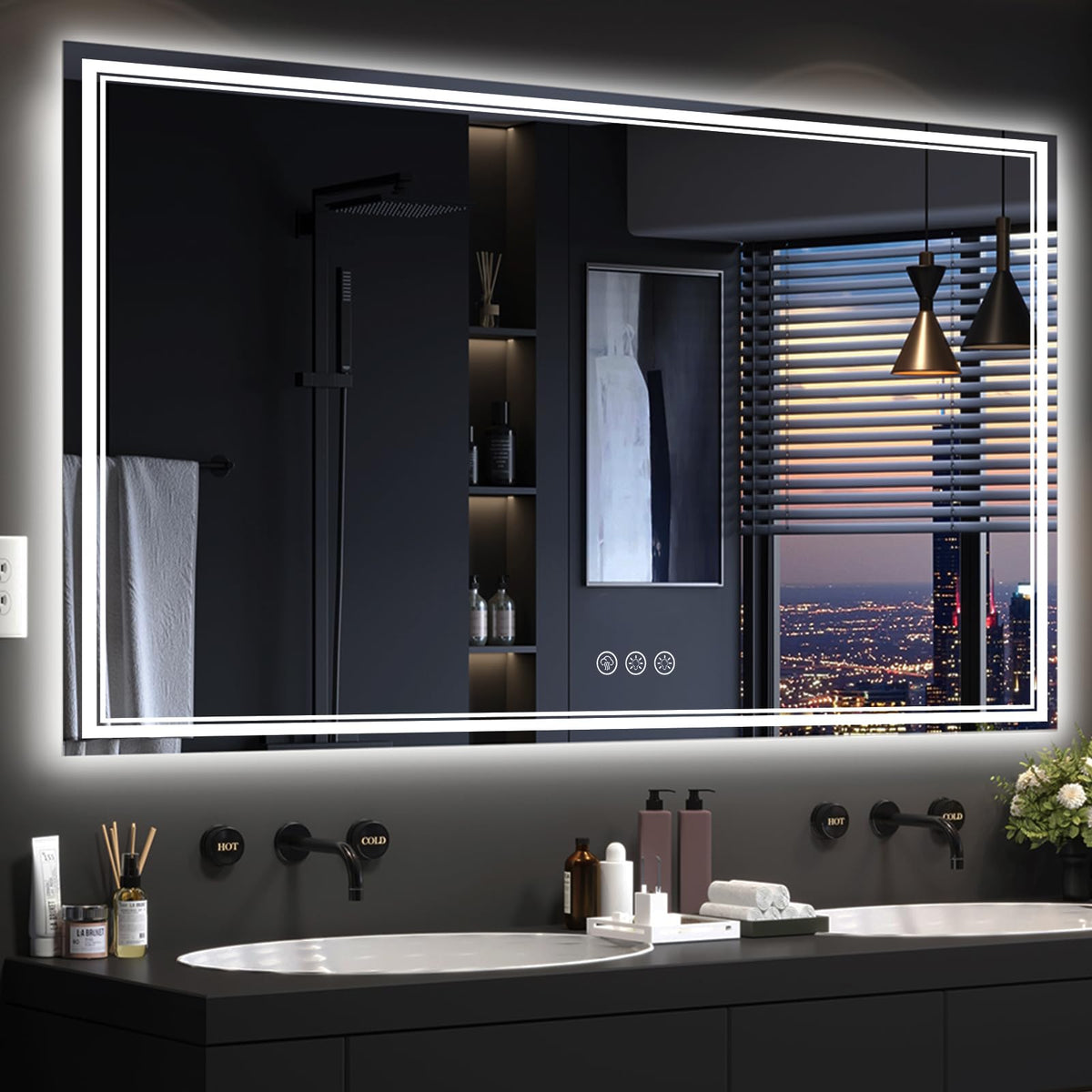 Ratsamee 24x32 LED Bathroom Mirror with Lights, Backlit+Front Lit, Anti-Fog